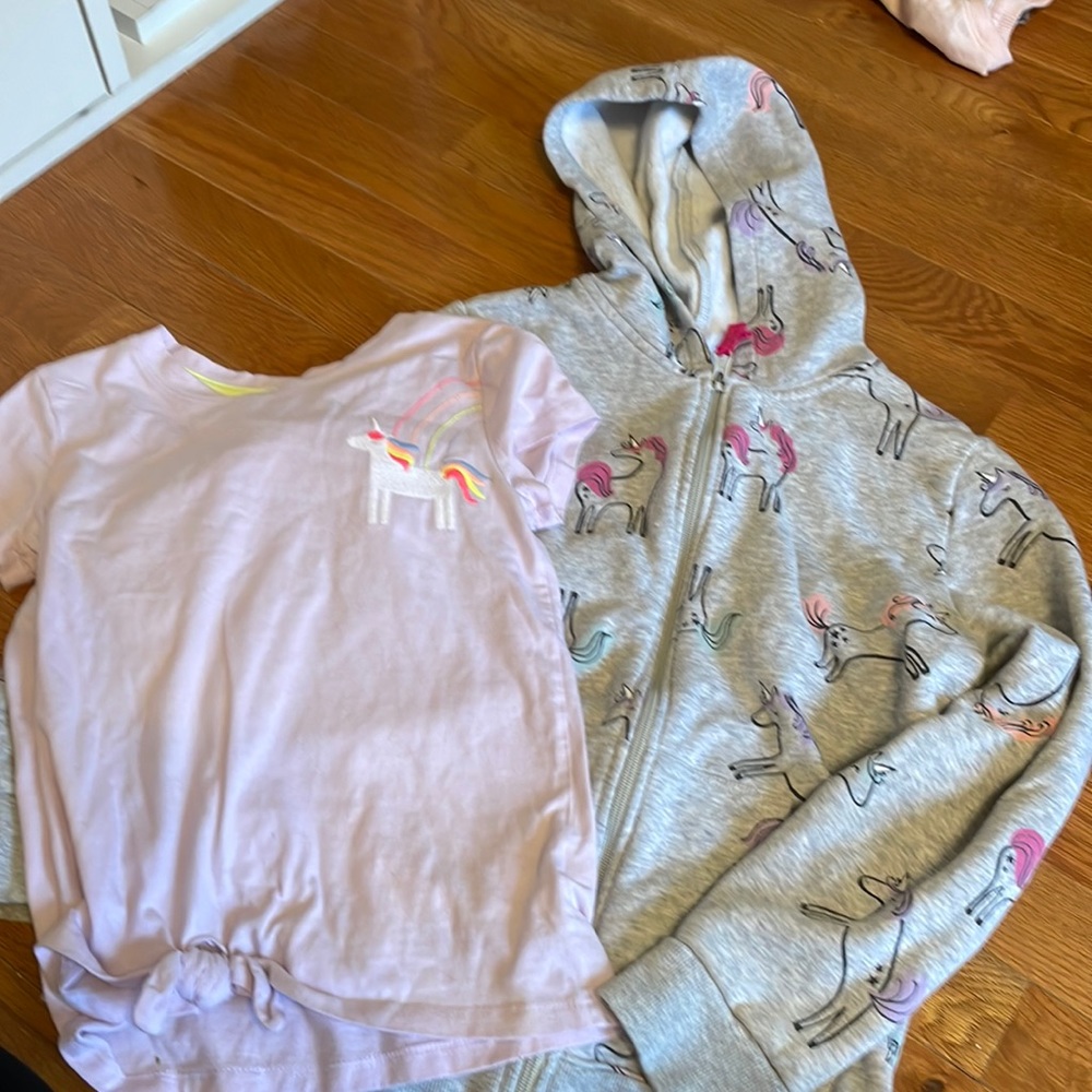 Unicorn duo purple unicorn T-shirt and gray unicorn hoodie